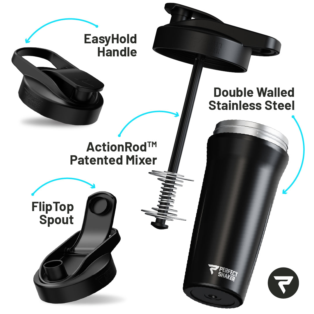 ACTIV Shaker Cup, Stainless Steel, Insulated 24hrs Cold, Leak-Free, 27oz