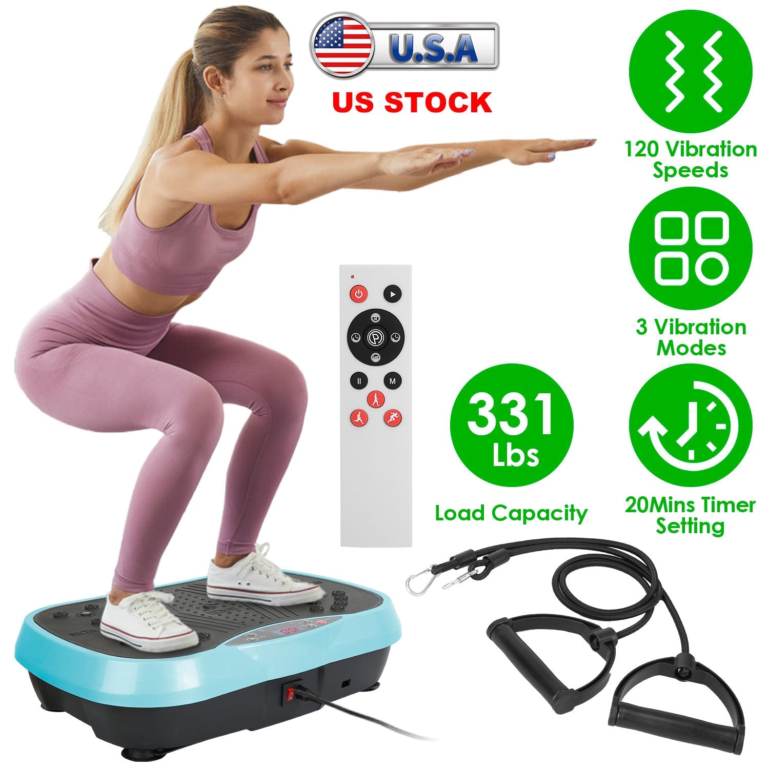Vibration Exercise Machine with Resistance Bands Remote Control