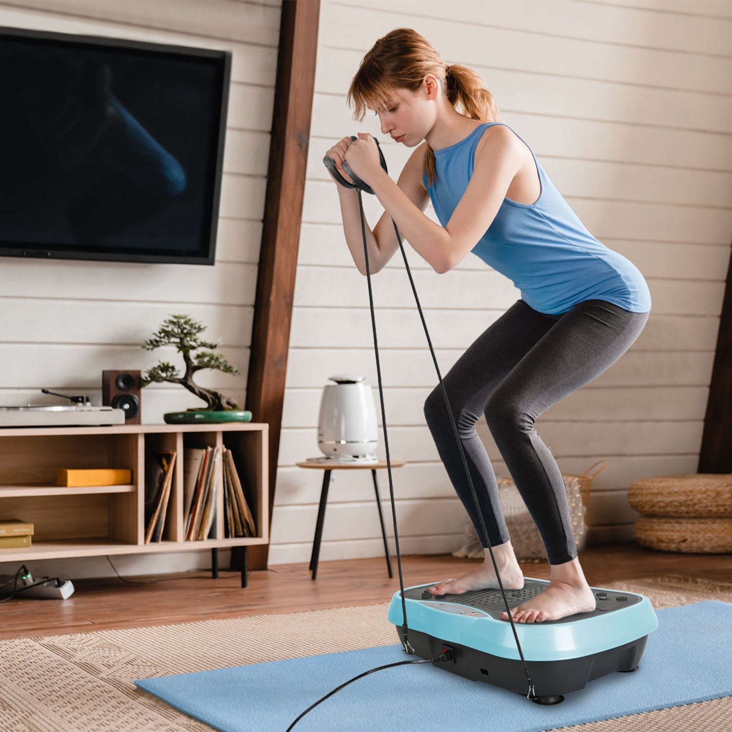 Vibration Exercise Machine with Resistance Bands Remote Control