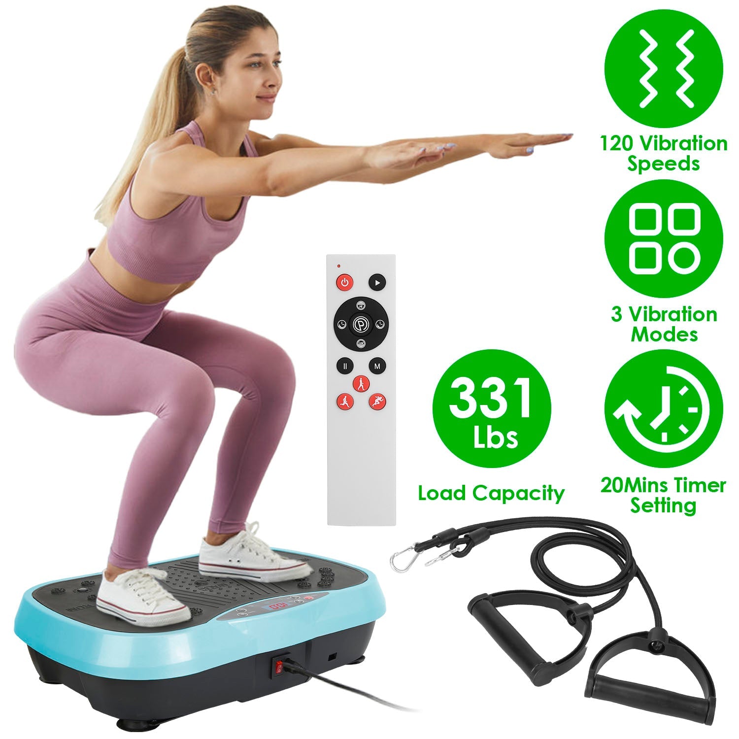 Vibration Exercise Machine with Resistance Bands Remote Control