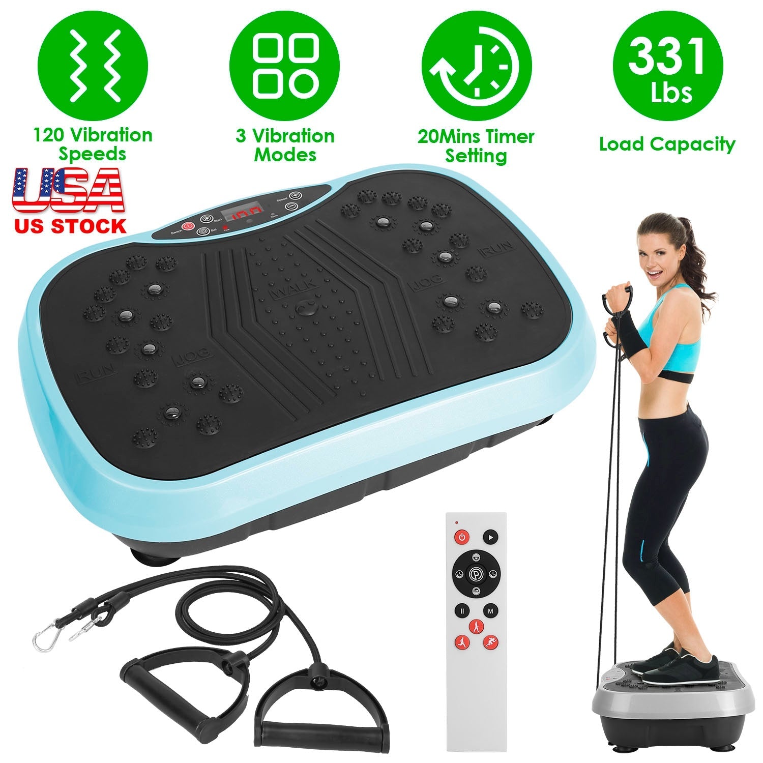 Vibration Exercise Machine with Resistance Bands Remote Control